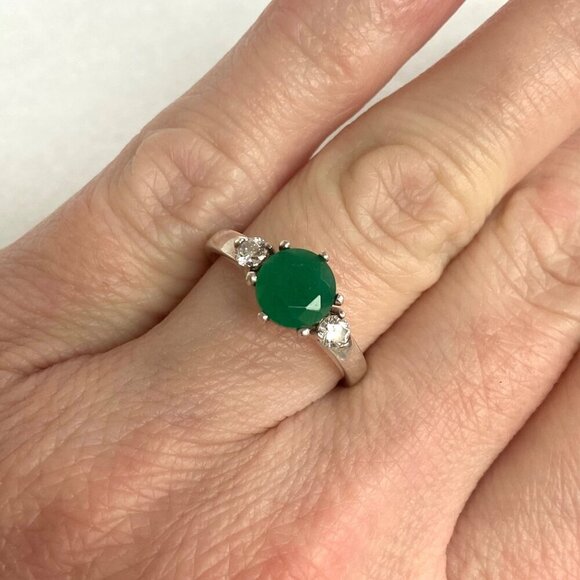 Sterling Silver 925 Round Prong Set Tourmaline & Crystal 3 Stone Ring Sz 6.5 - Picture 5 of 16